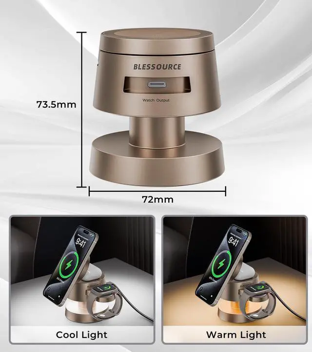 Alt view image 6 of 7 - 4-in-1 Magnetic Wireless Charging Station for iPhone 17/16/15/14 Pro Max, with Night Light Wireless Charging Station Fast Charging for Apple Watch, Earphones & Multiple Devices