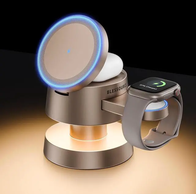 Main image of 4-in-1 Magnetic Wireless Charging Station for iPhone 17/16/15/14 Pro Max, with Night Light Wireless Charging Station Fast Charging for Apple Watch, Earphones & Multiple Devices