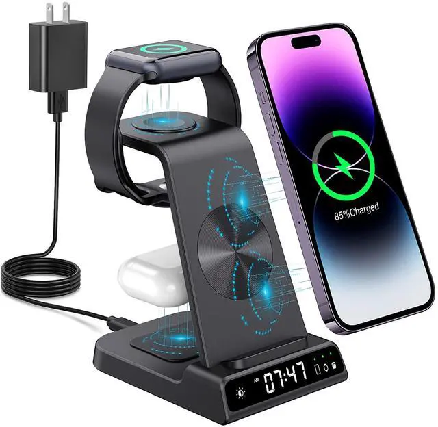 Main image of Wireless Charging Station, 3 in 1 Watch Charger Stand with Digital Clock Suitable for iWatch SE/6/5/4/3/2/1,AirPods Pro, for iPhone 16/15/14/13/12/11 Pro Max/XS/XR/X/8/Samsung S23/S22/S21