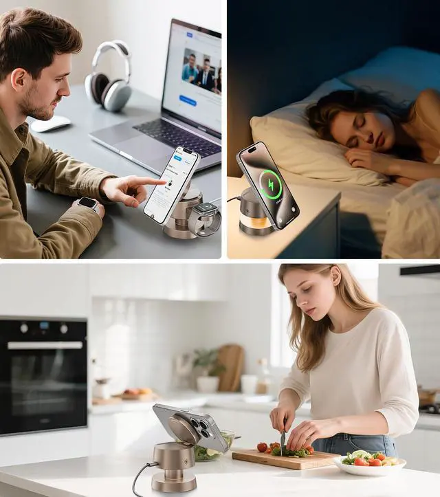 Alt view image 7 of 7 - 4-in-1 Magnetic Wireless Charging Station for iPhone 17/16/15/14 Pro Max, with Night Light Wireless Charging Station Fast Charging for Apple Watch, Earphones & Multiple Devices