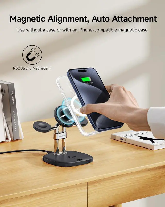 Alt view image 3 of 6 - Dual Fast Charger for Apple Watch 11, Magnetic Wireless Charger Stand for iPhone Air/17 Pro Max/17 Pro/17/16/15/14, Charging Station for Apple Watch Ultra 3/SE 3/10/9/8/7/6, Airpods, 709M