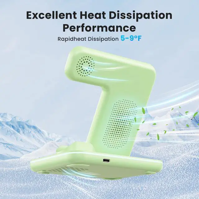 Alt view image 6 of 7 - Wireless Charger 3 in 1, 15W Fast Charging Station for Apple Watch 9/8/Ultra 2/Ultra/SE/7/6/5/4/3/2, for AirPods 3/2/1/Pro/Pro 2, for iPhone 15/14/13 /Plus/Pro/Pro Max/12/11/X/Xr/XS/8 (Green)