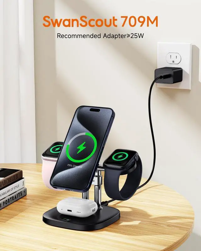 Alt view image 2 of 6 - Dual Fast Charger for Apple Watch 11, Magnetic Wireless Charger Stand for iPhone Air/17 Pro Max/17 Pro/17/16/15/14, Charging Station for Apple Watch Ultra 3/SE 3/10/9/8/7/6, Airpods, 709M
