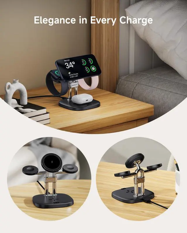 Alt view image 6 of 6 - Dual Fast Charger for Apple Watch 11, Magnetic Wireless Charger Stand for iPhone Air/17 Pro Max/17 Pro/17/16/15/14, Charging Station for Apple Watch Ultra 3/SE 3/10/9/8/7/6, Airpods, 709M