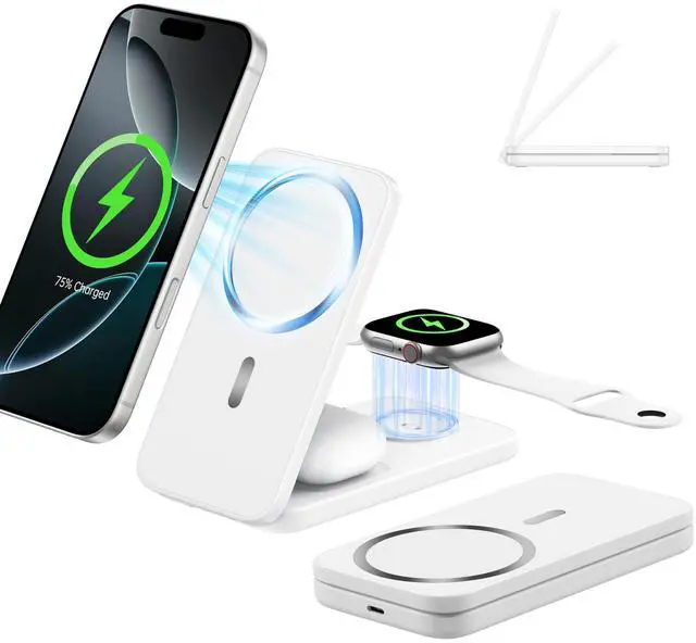 Main image of Compatible MagSafe 3 in 1 Wireless Charging Station for Apple, Magnetic Foldable Charger Stand for iPhone 17/16/15/14/13/12 Pro Max, Apple Watch Ultra/Series & AirPods Pro Fast Charging Dock