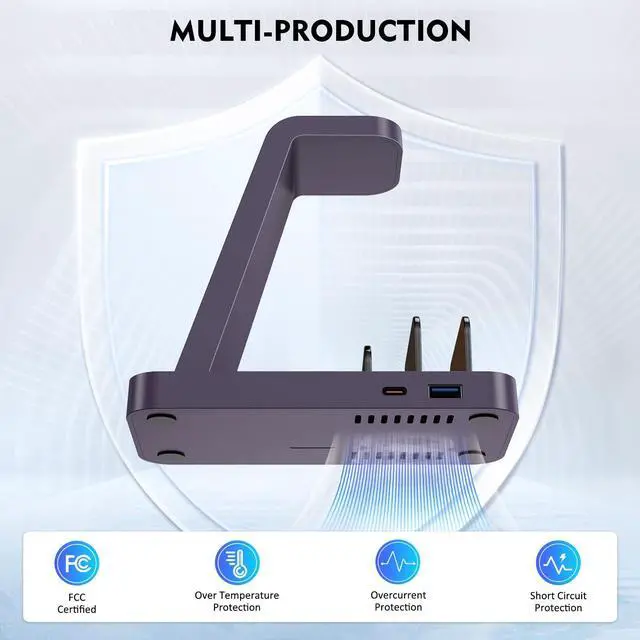 Alt view image 5 of 6 - Wireless Charger for iPhone - 5 in 1 Charging Station for Multiple Devices Apple: Fast Wireless Charging Stand Dock for iPhone 17 16e 16 15 14 13 12 Pro Max Apple Watch Airpods (Purple)