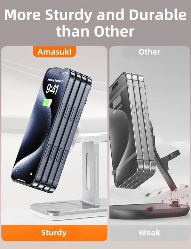 Alt view image 5 of 6 - 3 in 1 Charging Station Compatible with Magsafe Charger, Wireless Charger Stand for Multiple Apple Devices, Charging Station for iPhone 16/15/14/13/12 Series,Apple Watch Series 10-1,AirPods