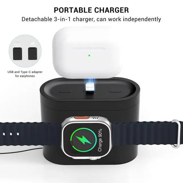 Alt view image 3 of 6 - 7 in 1 Charging Station for iPhone, Wireless Charging Station, Alarm Clock, Night Light, Wireless Charger for iPhone 17 16 15 14 13 12 Pro Max & Apple Watch - Charging Stand Dock for AirPods(Black)