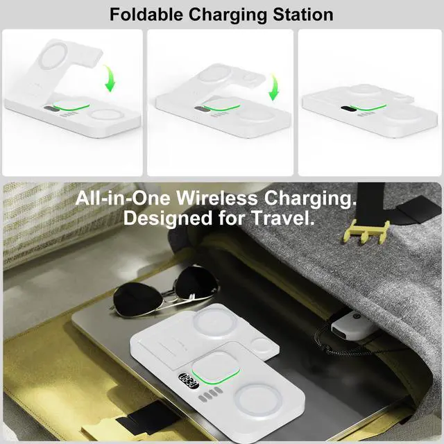 Alt view image 7 of 7 - Dual Phone Magnetic Wireless Charging Station for Apple Devices/Apple Ecosystem, 7-Color Auto Light & 12H Clock, Multi-Device Charger for iPhone 17/16/15, for iWatch 11/10/9 & AirPods Pro3(White