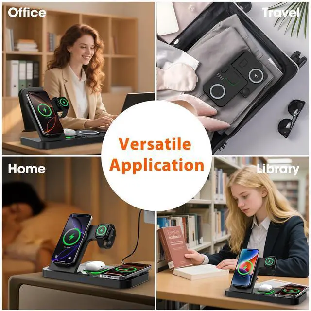 Alt view image 7 of 7 - Dual Phone Magnetic Wireless Charging Station for Apple Devices/Apple Ecosystem, 7-Color Auto Light & 12H Clock, Multi-Device Charger for iPhone 17/16/15, for iWatch 11/10/9 & AirPods Pro3(Black