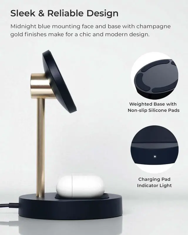 Alt view image 6 of 7 - Velox Magnetic Wireless Duo Stand. 7.5W Mounting Stand + 5W Charging Pad. MagSafe Compatible for iPhone 12, iPhone 13, iPhone 14, & iPhone 15 Series & Qi AirPods Charger (Adapter not Included)