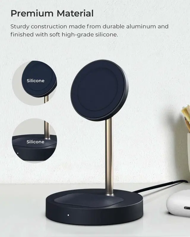 Alt view image 5 of 7 - Velox Magnetic Wireless Duo Stand. 7.5W Mounting Stand + 5W Charging Pad. MagSafe Compatible for iPhone 12, iPhone 13, iPhone 14, & iPhone 15 Series & Qi AirPods Charger (Adapter not Included)