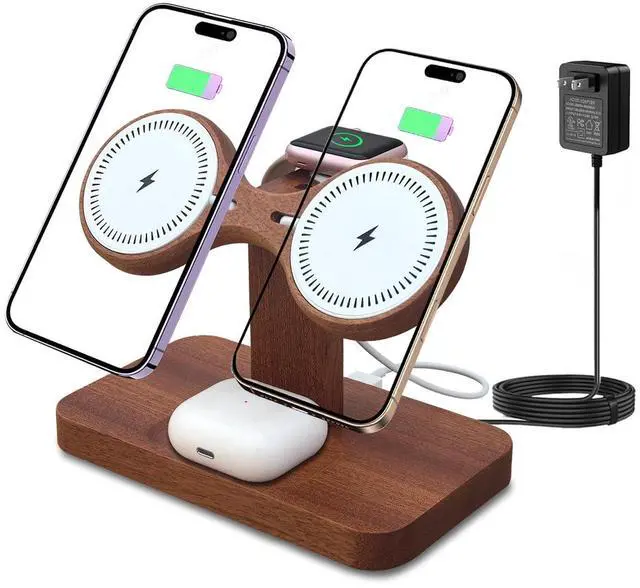Main image of Dual Phone Charging Station Compatible with Magsafe Charger Stand Magnetic Wireless Charger for iPhone 17 16 15 14 13 12 Series iWatch AirPods Wireless Charging Station for Multiple Devices