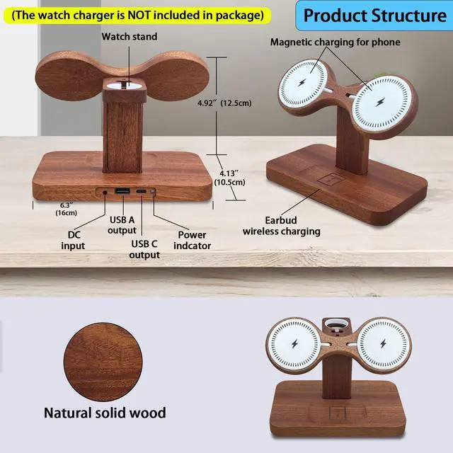Alt view image 6 of 6 - Dual Phone Charging Station Compatible with Magsafe Charger Stand Magnetic Wireless Charger for iPhone 17 16 15 14 13 12 Series iWatch AirPods Wireless Charging Station for Multiple Devices