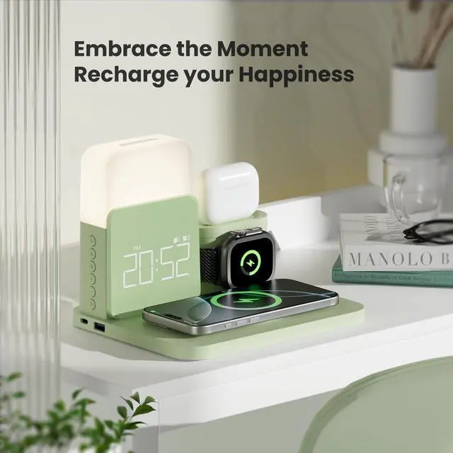 Alt view image 5 of 7 - Wireless Charging Station, 7 in 1 Wireless Charger Stand with Dual Alarm Clock, Charging Dock for iPhone16/15/14/13/12/11/Pro/Max/Samsung Phone, Apple Watch 9/8/7/6/5/SE, AirPods/3/2