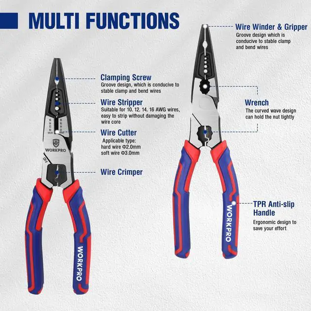 Alt view image 2 of 7 - 6-in-1 Needle Nose Pliers, 8 Inch Multipurpose Long Nose Pliers with Wire Stripper/Crimper/Cutter Function, Premium Heavy-Duty CRV Steel Hand Tool Plier for Home, Crafts