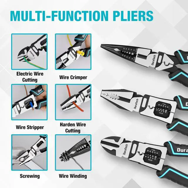 Alt view image 2 of 7 - 3PCS Pliers Set, Large 6 in 1 Multifunctional Wire Stripper Crimper Cutter, 8.5" Long Nose Pliers, 8.5" Linesman Pliers, 8" Diagonal Side Cutting