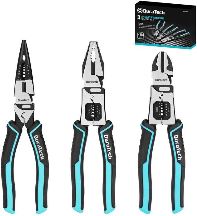 Main image of 3PCS Pliers Set, Large 6 in 1 Multifunctional Wire Stripper Crimper Cutter, 8.5" Long Nose Pliers, 8.5" Linesman Pliers, 8" Diagonal Side Cutting