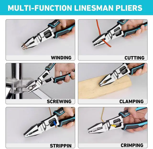 Alt view image 2 of 7 - 6-in-1 Linesman Pliers, 8.5" Multipurpose Combination Pliers with Wire Stripper/Crimper/Cutter Function, Heavy Duty Side-Cutting Pliers for Crimping, Stripping, Shearing, Screwing