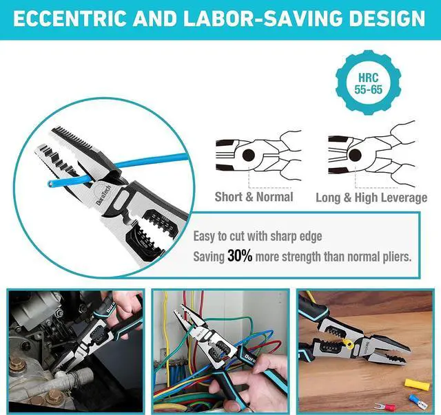 Alt view image 4 of 7 - 6-in-1 Linesman Pliers, 8.5" Multipurpose Combination Pliers with Wire Stripper/Crimper/Cutter Function, Heavy Duty Side-Cutting Pliers for Crimping, Stripping, Shearing, Screwing