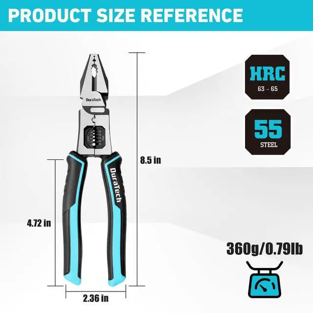 Alt view image 6 of 7 - 6-in-1 Linesman Pliers, 8.5" Multipurpose Combination Pliers with Wire Stripper/Crimper/Cutter Function, Heavy Duty Side-Cutting Pliers for Crimping, Stripping, Shearing, Screwing