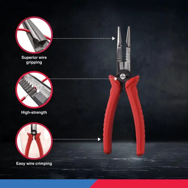 Alt view image 4 of 5 - 02038A 6-in-1 Wire Service Tool | 8-1/2" Length | Gripper, Crimper, Stripper, Cutter, Extractor, Electrician Pliers