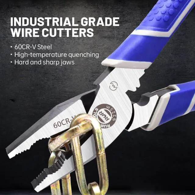 Alt view image 3 of 5 - 9" Multipurpose Lineman's Pliers with Wire Stripper - 6-in-1 Function Wire Cutter Heavy Duty,Combination Pliers for Screw Remover/Wire Stripper/Crimper