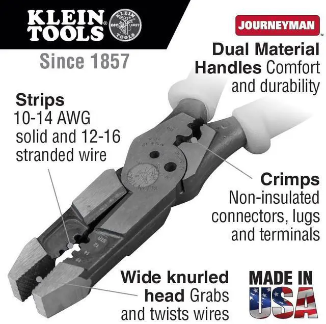 Alt view image 2 of 7 - J215-8CR Multitool Pliers, Made in USA, Hybrid Multi Purpose Tool / Crimper, Wire Stripper, Bolt Shearing, Wire Grabbing, Twisting, Looping