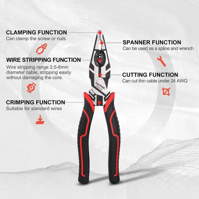 Alt view image 2 of 6 - Pro Wire Stripper Tool 8" Multifunctional Combination Linesman Pliers Cable Cutter Wire Strippers Electrical Terminal Crimping Tool Clamping Spanner High leverage Eccentric Design HT0321
