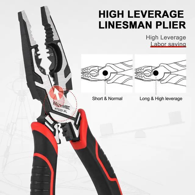 Alt view image 3 of 6 - Pro Wire Stripper Tool 8" Multifunctional Combination Linesman Pliers Cable Cutter Wire Strippers Electrical Terminal Crimping Tool Clamping Spanner High leverage Eccentric Design HT0321