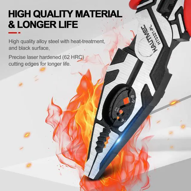 Alt view image 5 of 6 - Pro Wire Stripper Tool 8" Multifunctional Combination Linesman Pliers Cable Cutter Wire Strippers Electrical Terminal Crimping Tool Clamping Spanner High leverage Eccentric Design HT0321