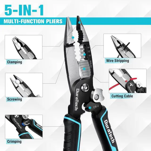 Alt view image 2 of 7 - 5-in-1 Wire Stripper, 8" Wire Stripper and Crimping Tool, Premium CR-V Construction, Needle Nose Plier, Multifunctional Electrician Pliers for Crimping, Cutting, Stripping, Shearing, Clamping