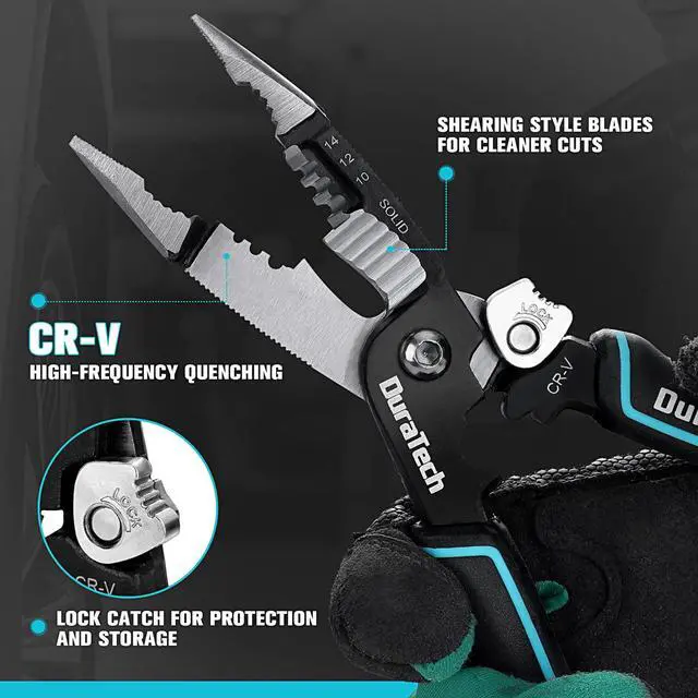 Alt view image 4 of 7 - 5-in-1 Wire Stripper, 8" Wire Stripper and Crimping Tool, Premium CR-V Construction, Needle Nose Plier, Multifunctional Electrician Pliers for Crimping, Cutting, Stripping, Shearing, Clamping