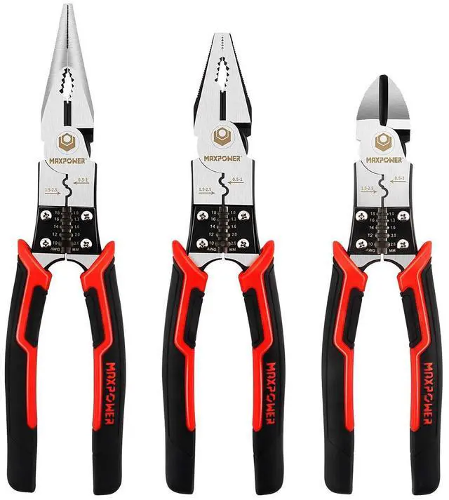 Main image of 3-in-1 Multifunctional Pliers Set, Wire Stripper, Crimper, Cutter, Long Nose Pliers, Diagonal Side Cutters, Linesman Plier - 8 inch