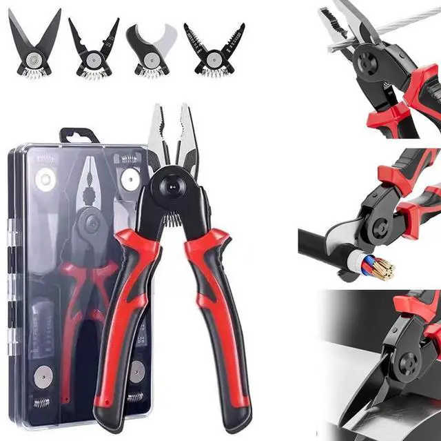 Alt view image 5 of 6 - 5 in 1 Combination Plier Tool Set, Includes Cable Cutters, Wire Stripper, Crimping Plier, Linesman Pliers, Scissor Interchangeable Pliers with Storage Case