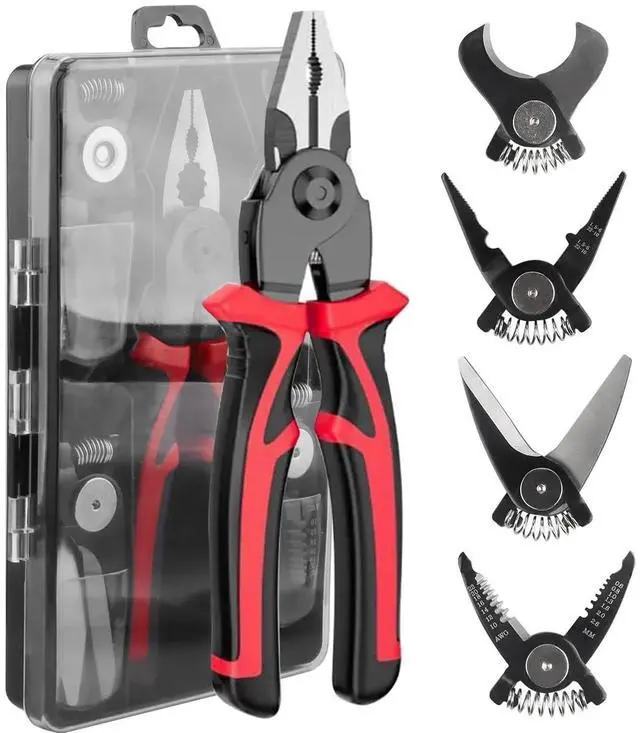 Main image of 5 in 1 Combination Plier Tool Set, Includes Cable Cutters, Wire Stripper, Crimping Plier, Linesman Pliers, Scissor Interchangeable Pliers with Storage Case