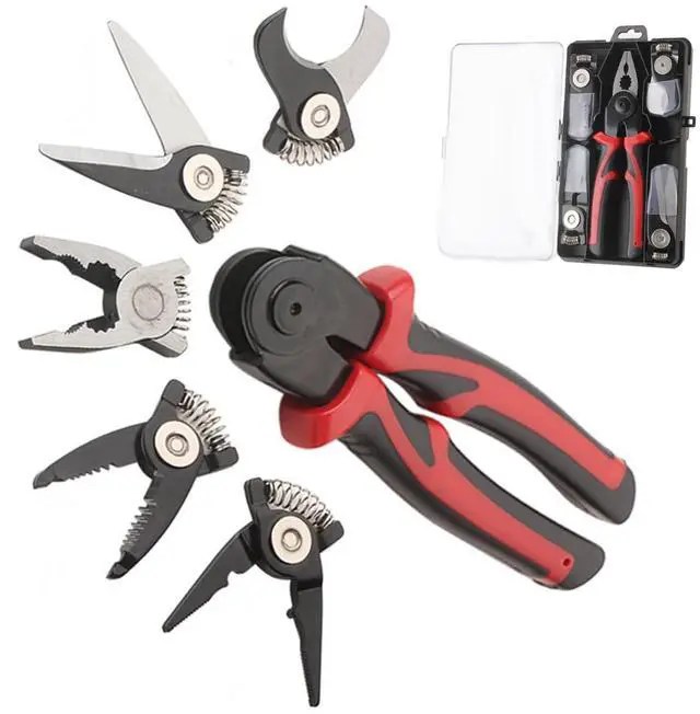 Alt view image 3 of 6 - 5 in 1 Combination Plier Tool Set, Includes Cable Cutters, Wire Stripper, Crimping Plier, Linesman Pliers, Scissor Interchangeable Pliers with Storage Case