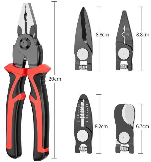 Alt view image 2 of 6 - 5 in 1 Combination Plier Tool Set, Includes Cable Cutters, Wire Stripper, Crimping Plier, Linesman Pliers, Scissor Interchangeable Pliers with Storage Case