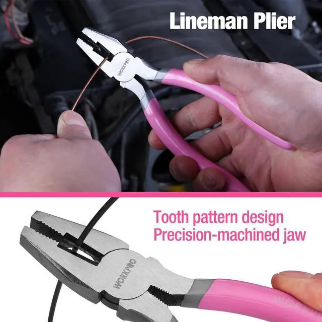 Alt view image 6 of 7 - 7-piece Pliers Set with Groove Joint, Long Nose, Slip Joint, Linesman, and Diagonal Pliers for DIY & Home Use - Pink Ribbon