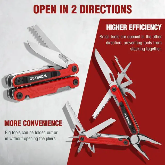 Alt view image 5 of 7 - 18-in-1 Multi Tool Pliers, Gifts for Men & Dad, Stainless Steel EDC Multitool with Pocket Knife, 2 Safety Locks, Belt Clip and Oxford Pouch, Multipurpose Utility Tool for Fathers Day