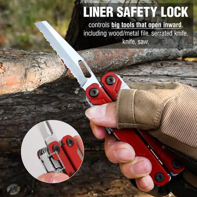 Alt view image 3 of 7 - 18-in-1 Multi Tool Pliers, Gifts for Men & Dad, Stainless Steel EDC Multitool with Pocket Knife, 2 Safety Locks, Belt Clip and Oxford Pouch, Multipurpose Utility Tool for Fathers Day