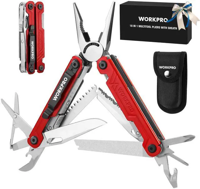 Main image of 18-in-1 Multi Tool Pliers, Gifts for Men & Dad, Stainless Steel EDC Multitool with Pocket Knife, 2 Safety Locks, Belt Clip and Oxford Pouch, Multipurpose Utility Tool for Fathers Day