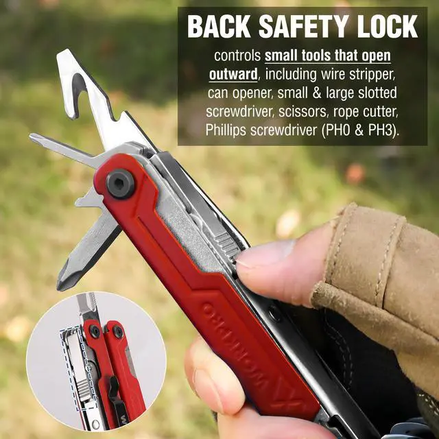Alt view image 4 of 7 - 18-in-1 Multi Tool Pliers, Gifts for Men & Dad, Stainless Steel EDC Multitool with Pocket Knife, 2 Safety Locks, Belt Clip and Oxford Pouch, Multipurpose Utility Tool for Fathers Day