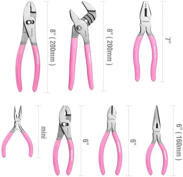 Alt view image 3 of 7 - 7-piece Pliers Set with Groove Joint, Long Nose, Slip Joint, Linesman, and Diagonal Pliers for DIY & Home Use - Pink Ribbon