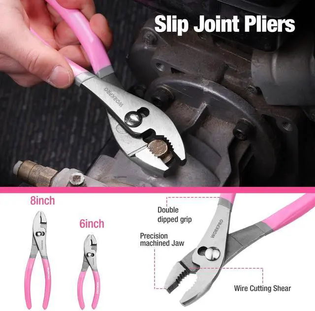 Alt view image 4 of 7 - 7-piece Pliers Set with Groove Joint, Long Nose, Slip Joint, Linesman, and Diagonal Pliers for DIY & Home Use - Pink Ribbon
