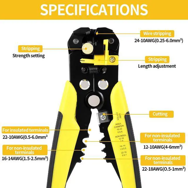Alt view image 2 of 7 - Self-Adjusting Wire Stripper Tool, 3-in-1 Heavy Duty Automatic Electrical Wire Stripper Cutter Crimper, Professional Multi Functional Stripping Tool for 10-24 AWG Solid & Stranded Wire