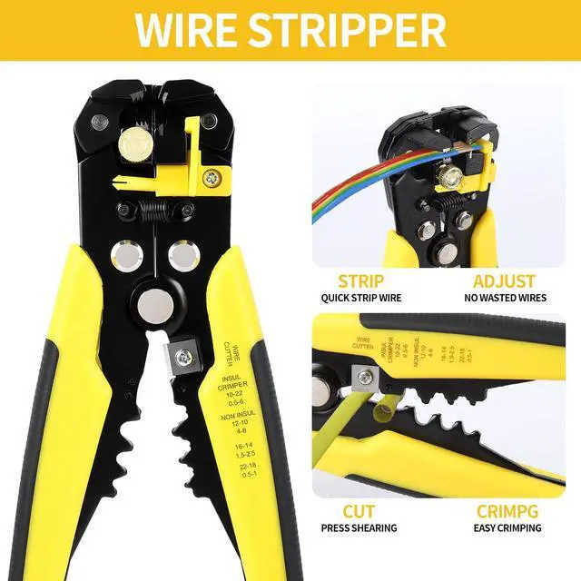 Alt view image 4 of 7 - Self-Adjusting Wire Stripper Tool, 3-in-1 Heavy Duty Automatic Electrical Wire Stripper Cutter Crimper, Professional Multi Functional Stripping Tool for 10-24 AWG Solid & Stranded Wire
