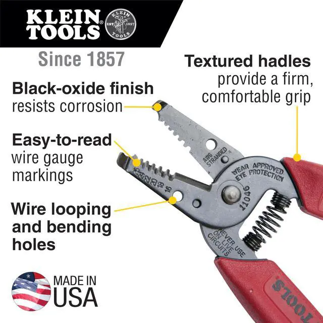 Alt view image 3 of 7 - 11046 Wire Stripper, Wire Cutter, Made in USA, Stripping/Cutting Tool for 16-26 AWG Stranded, Compact Nose with Precision-ground Stripping Holes