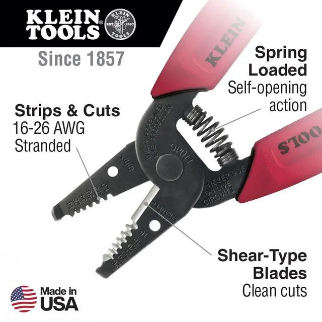 Alt view image 2 of 7 - 11046 Wire Stripper, Wire Cutter, Made in USA, Stripping/Cutting Tool for 16-26 AWG Stranded, Compact Nose with Precision-ground Stripping Holes