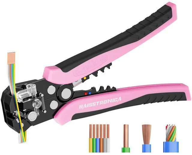 Main image of Self-Adjusting Wire Stripper, Pink 3 In 1 Stripper/Cutter/Crimping Heavy Duty Automatic Electrical Wire Strippers for 10-24 AWG Stranded, Solid,Landscape Etc